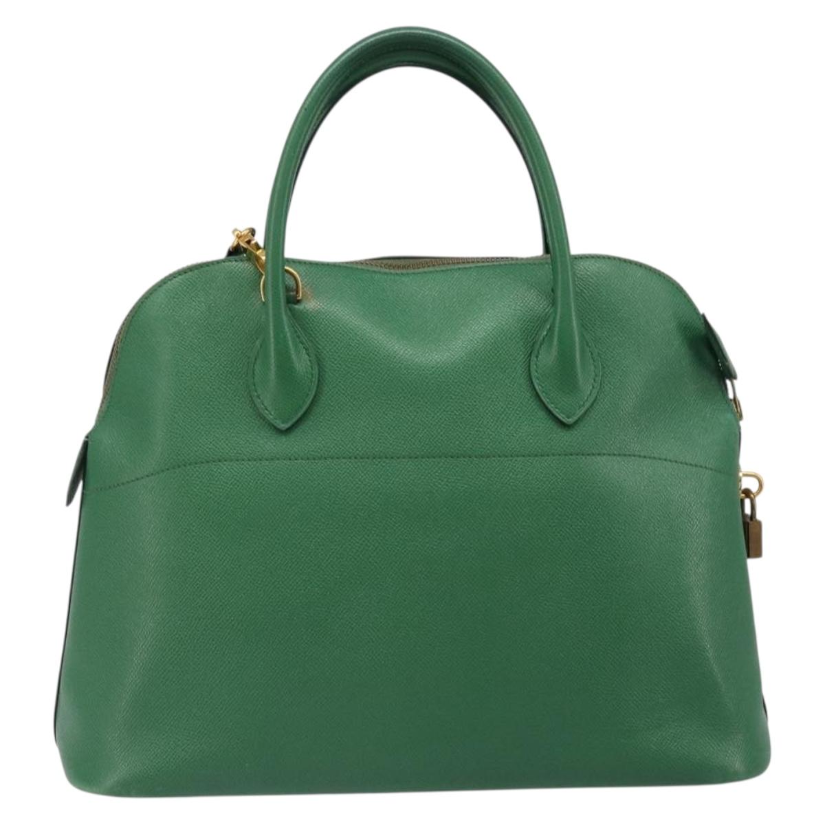 HERMES Courchevel Bolide 37 Hand Bag Leather 2way Green Gold Auth yk20592V