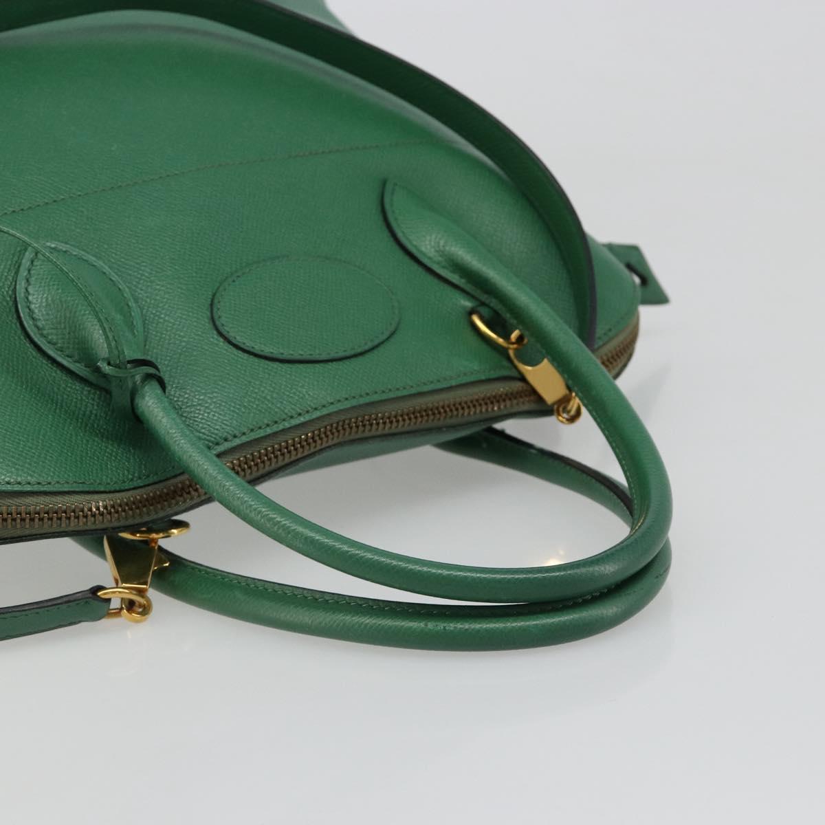 HERMES Courchevel Bolide 37 Hand Bag Leather 2way Green Gold Auth yk20592V
