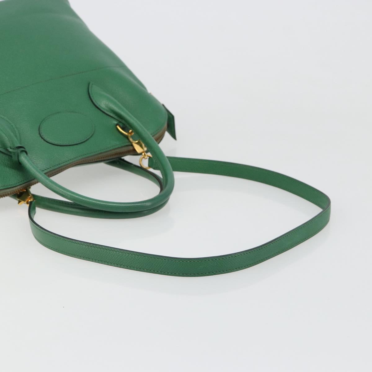 HERMES Courchevel Bolide 37 Hand Bag Leather 2way Green Gold Auth yk20592V
