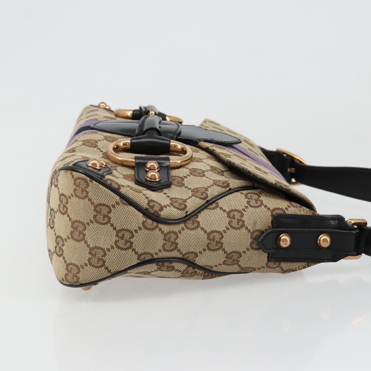 GUCCI GG Canvas Horsebit Sherry Line Bag Beige Gold 129500 Auth yk20593SAV