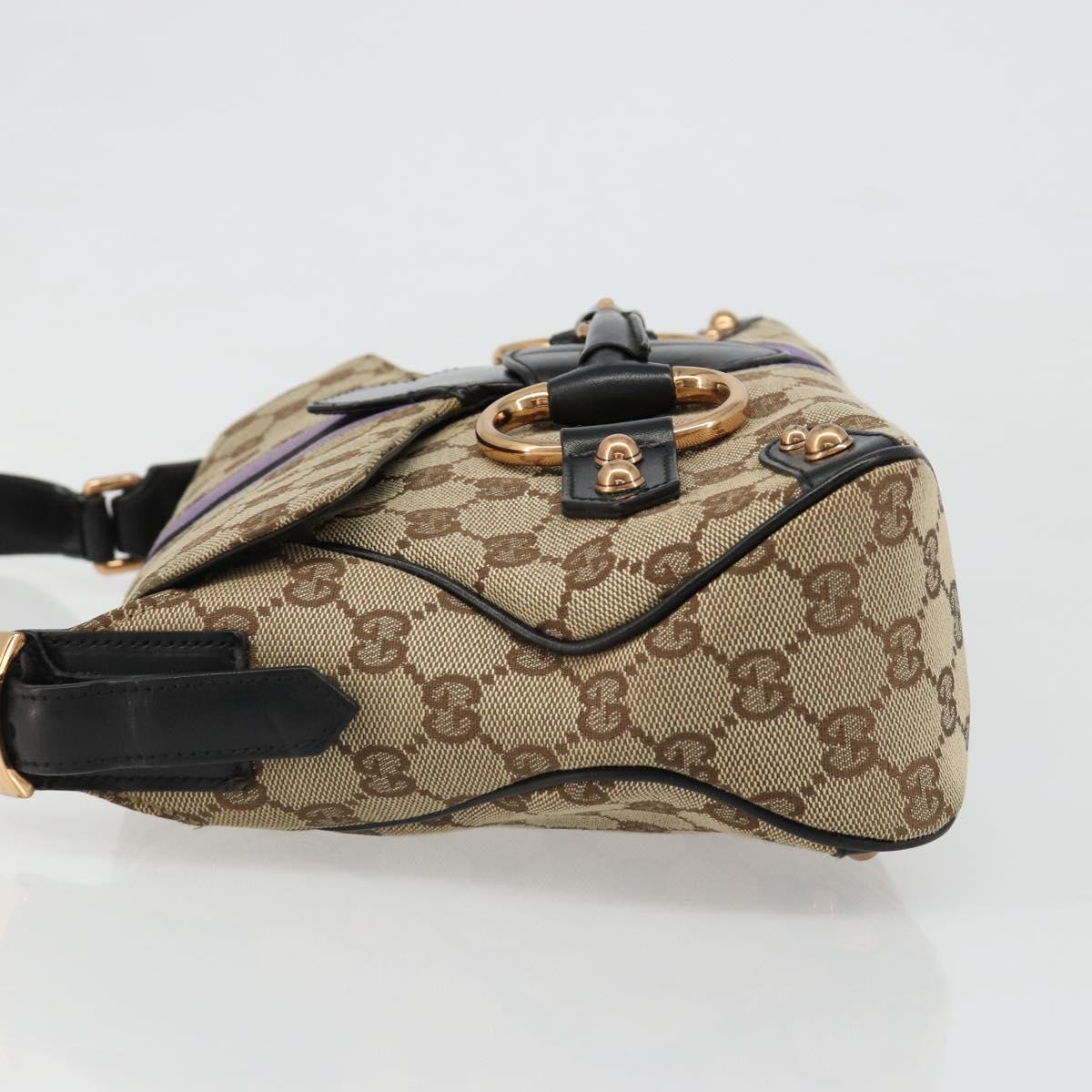 GUCCI GG Canvas Horsebit Sherry Line Bag Beige Gold 129500 Auth yk20593SAV