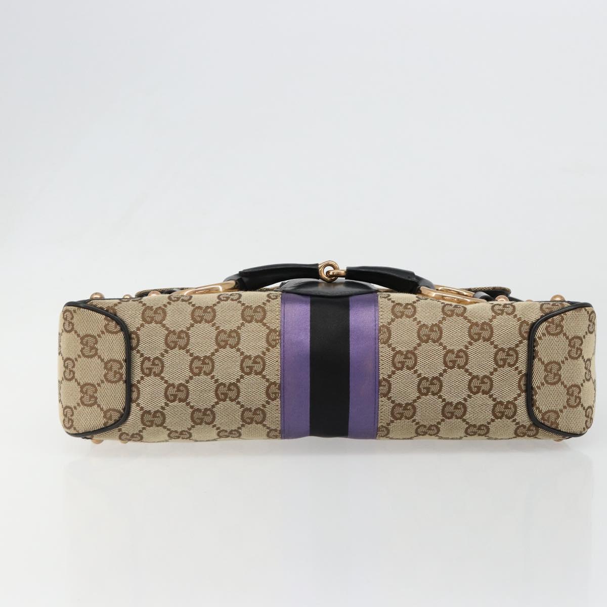 GUCCI GG Canvas Horsebit Sherry Line Bag Beige Gold 129500 Auth yk20593SAV