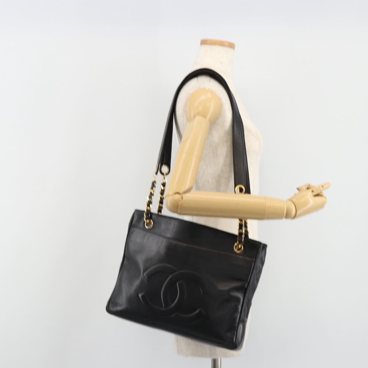 CHANEL COCO Mark Chain Tote Bag Leather Black Gold CC Auth yk20595