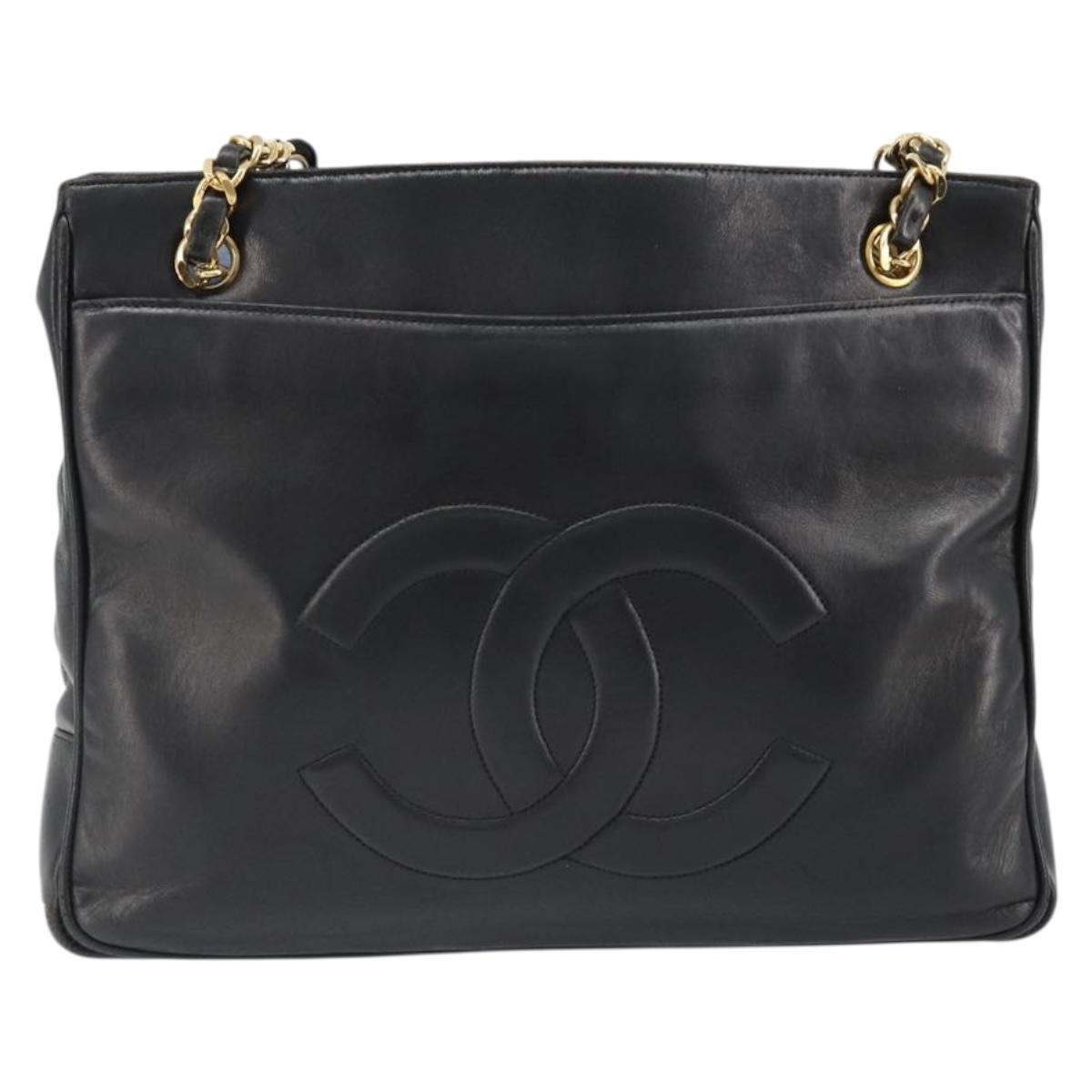 CHANEL COCO Mark Chain Tote Bag Leather Black Gold CC Auth yk20595