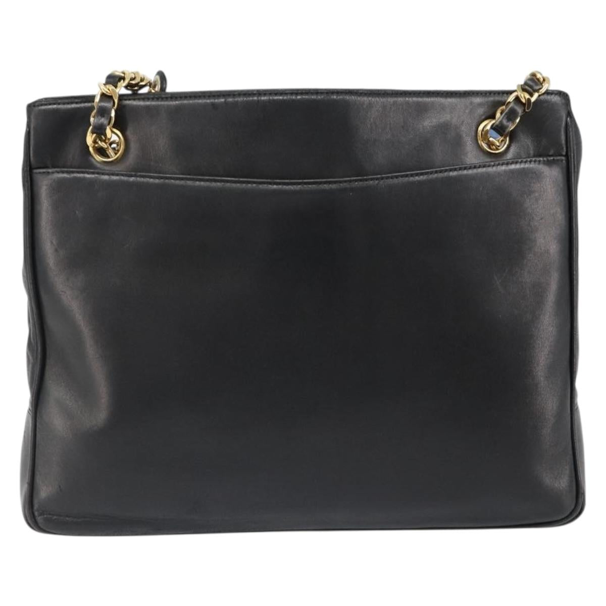 CHANEL COCO Mark Chain Tote Bag Leather Black Gold CC Auth yk20595