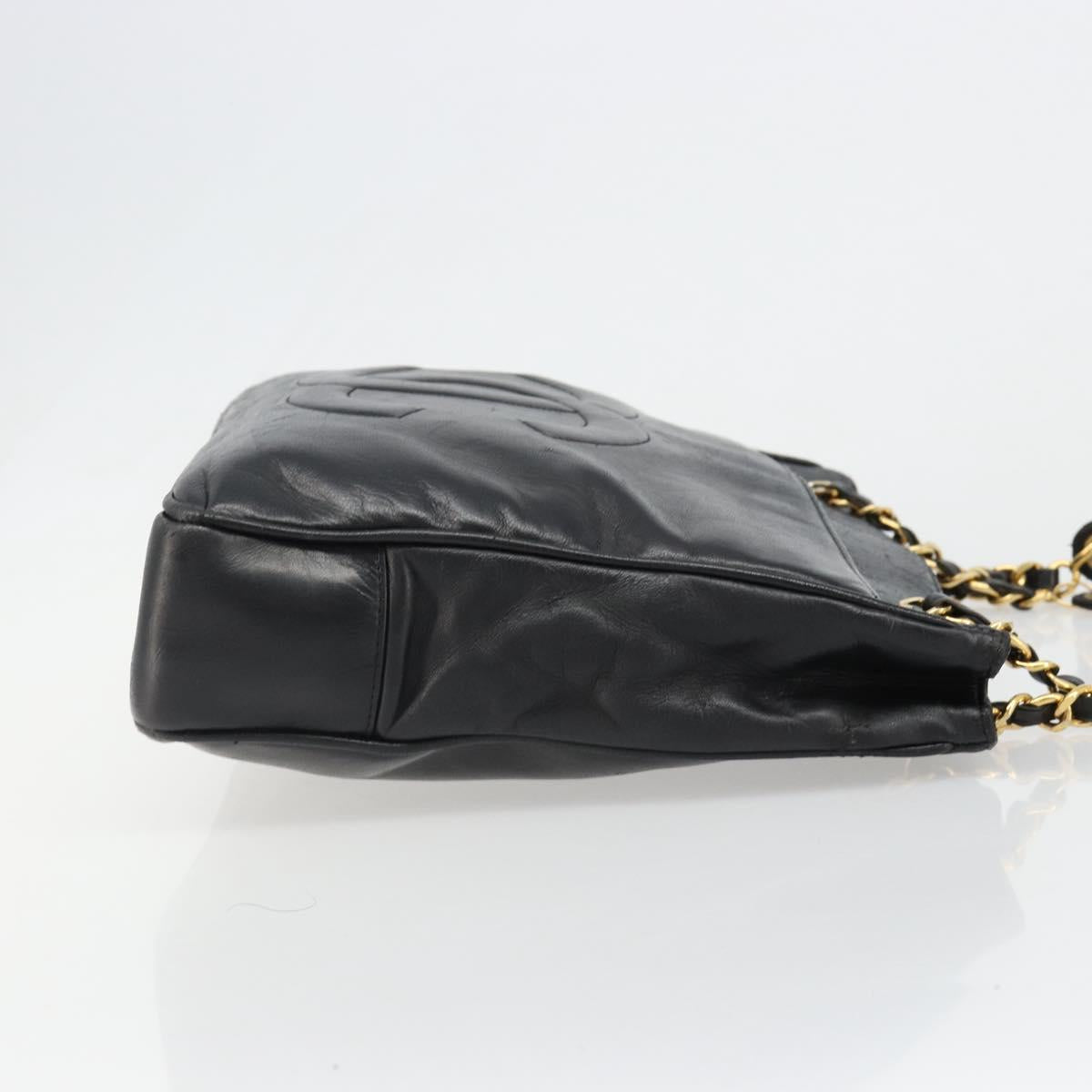 CHANEL COCO Mark Chain Tote Bag Leather Black Gold CC Auth yk20595