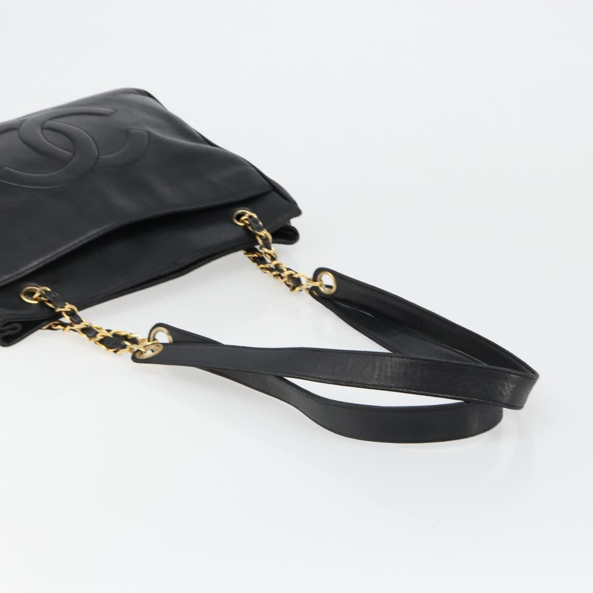 CHANEL COCO Mark Chain Tote Bag Leather Black Gold CC Auth yk20595
