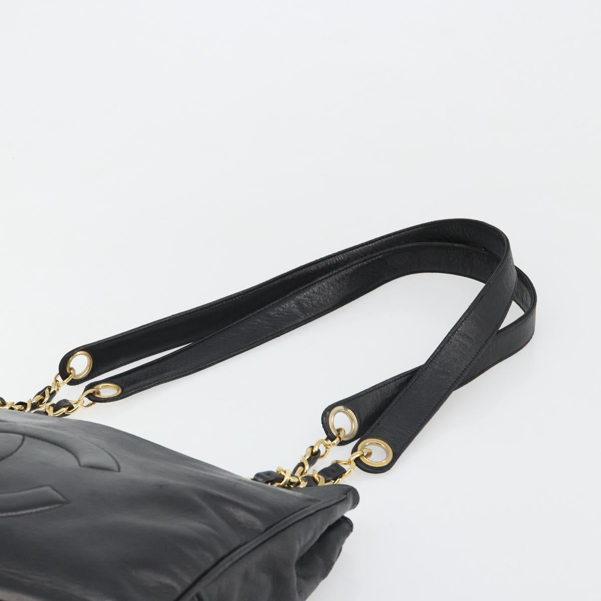 CHANEL COCO Mark Chain Tote Bag Leather Black Gold CC Auth yk20595