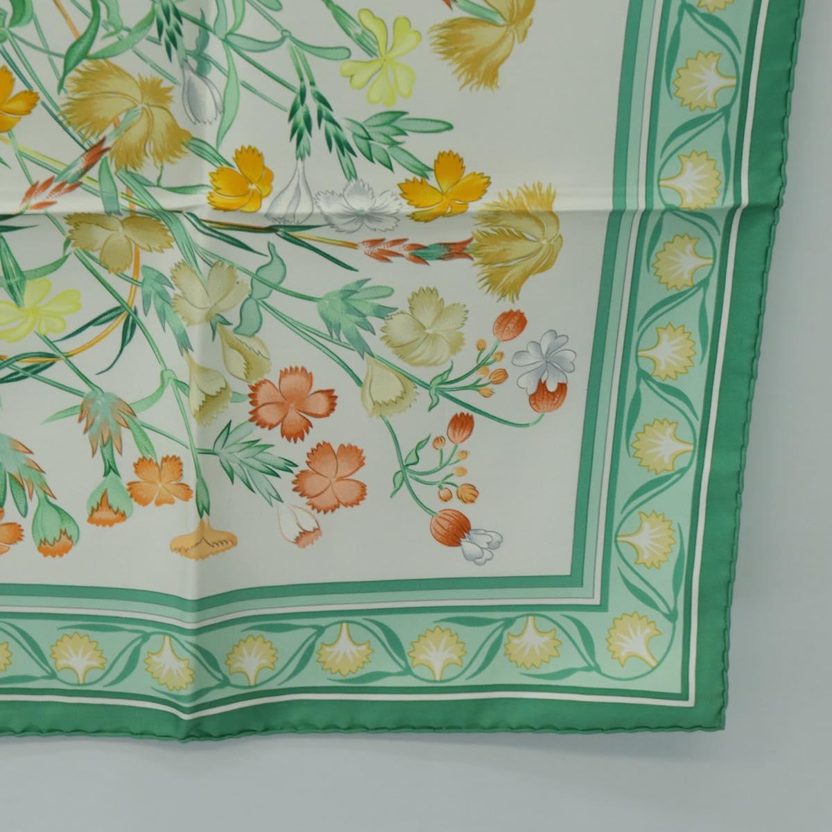 HERMES Carre 90 Scarf ""OEillets sauvages et autres"" Silk Green Auth yk20596M