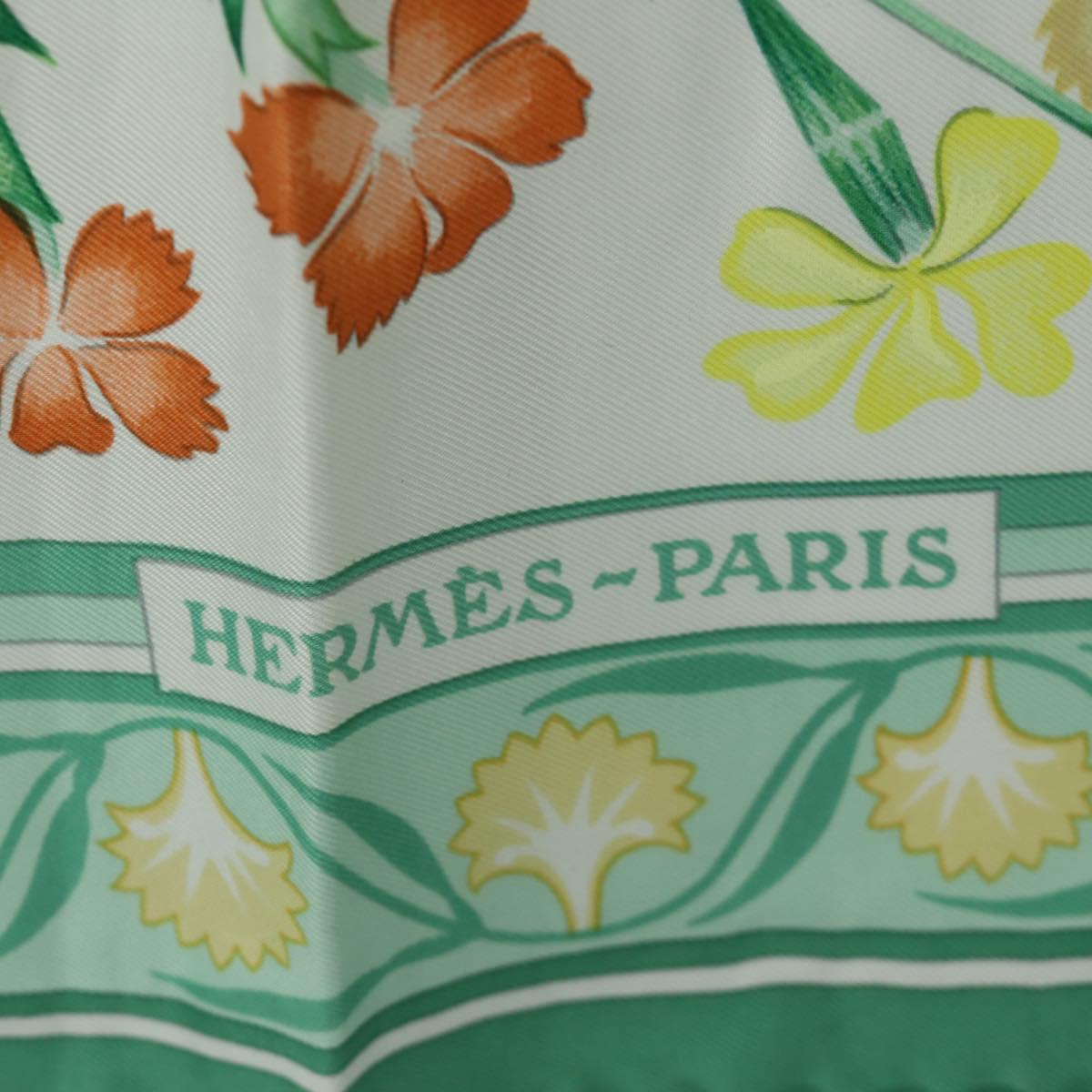 HERMES Carre 90 Scarf ""OEillets sauvages et autres"" Silk Green Auth yk20596M