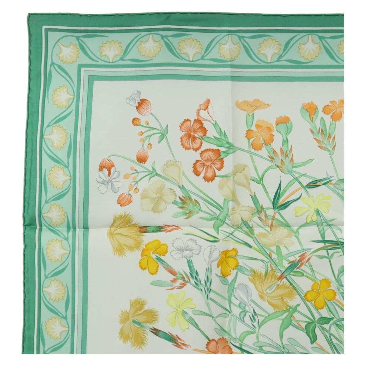 HERMES Carre 90 Scarf ""OEillets sauvages et autres"" Silk Green Auth yk20596M