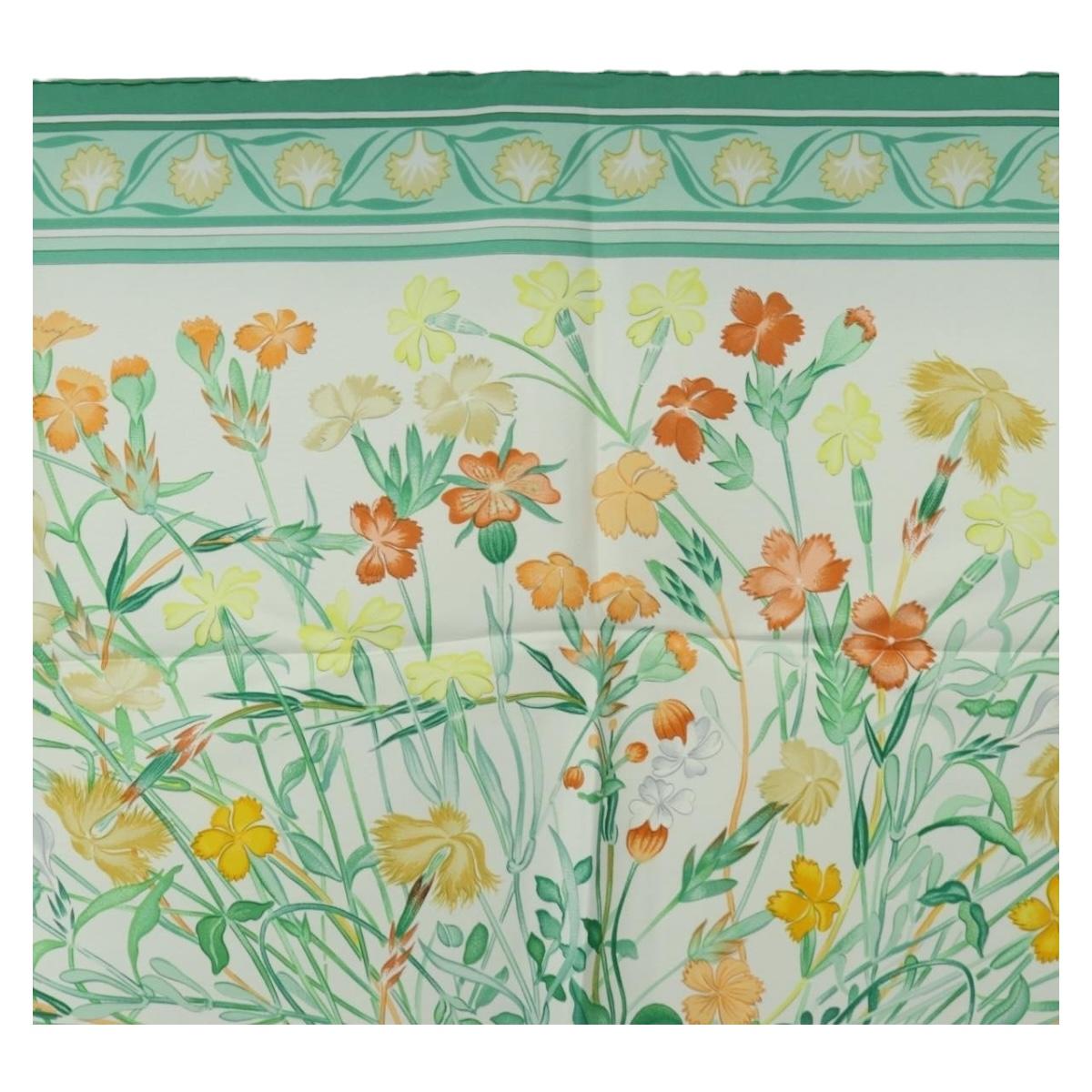 HERMES Carre 90 Scarf ""OEillets sauvages et autres"" Silk Green Auth yk20596M