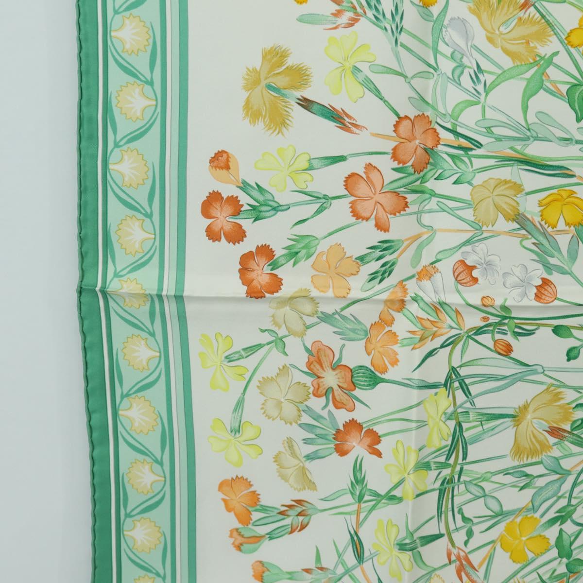 HERMES Carre 90 Scarf ""OEillets sauvages et autres"" Silk Green Auth yk20596M