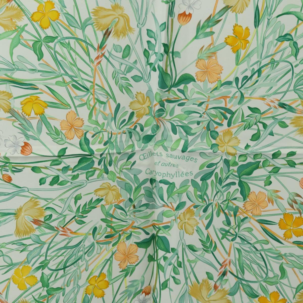 HERMES Carre 90 Scarf ""OEillets sauvages et autres"" Silk Green Auth yk20596M