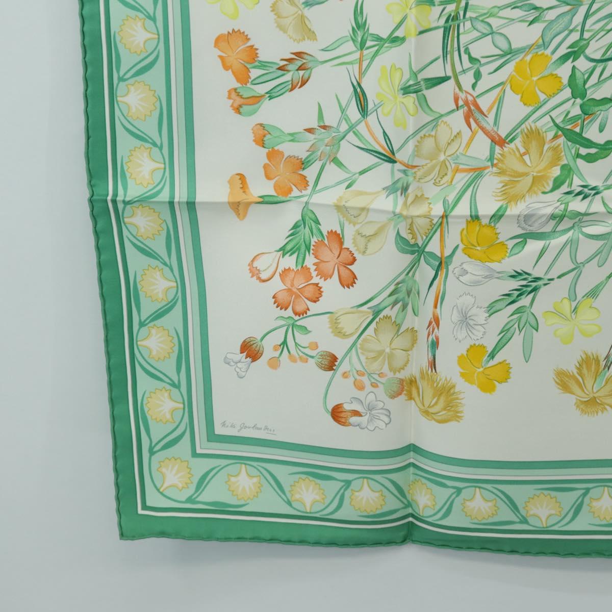 HERMES Carre 90 Scarf ""OEillets sauvages et autres"" Silk Green Auth yk20596M