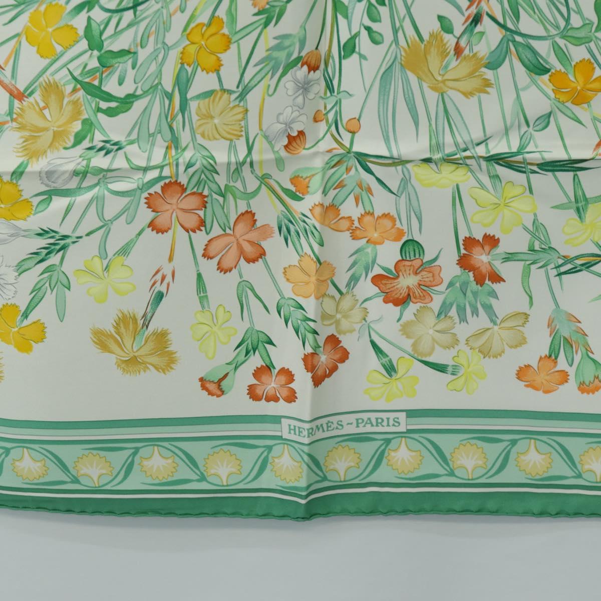 HERMES Carre 90 Scarf ""OEillets sauvages et autres"" Silk Green Auth yk20596M