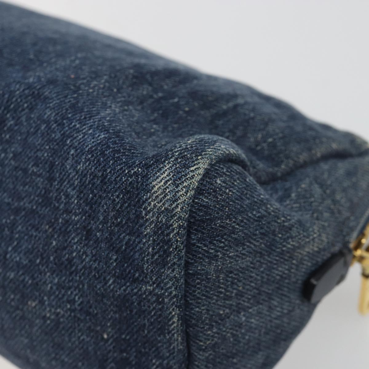 PRADA Pouch Denim Blue Gold Auth yk20598A