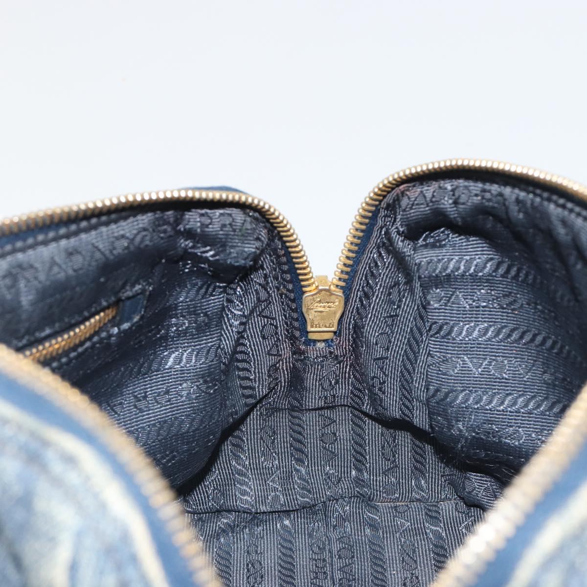 PRADA Pouch Denim Blue Gold Auth yk20598A
