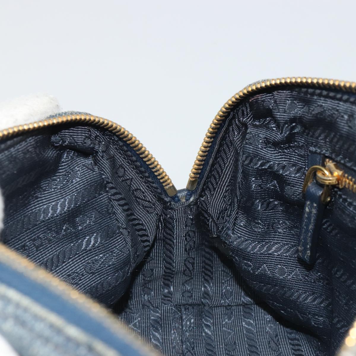 PRADA Pouch Denim Blue Gold Auth yk20598A