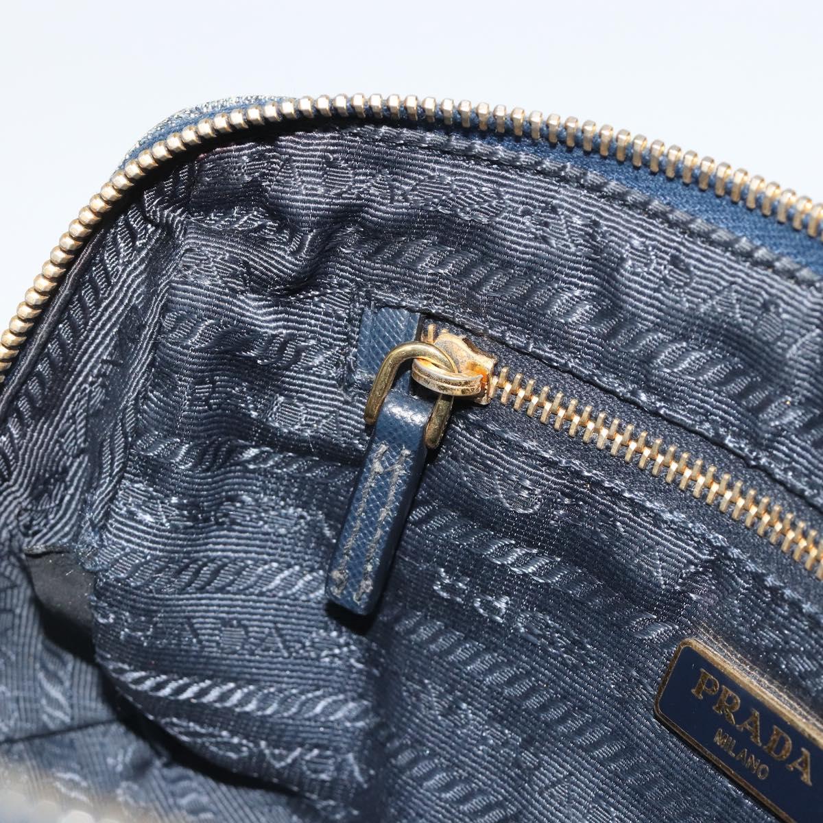 PRADA Pouch Denim Blue Gold Auth yk20598A