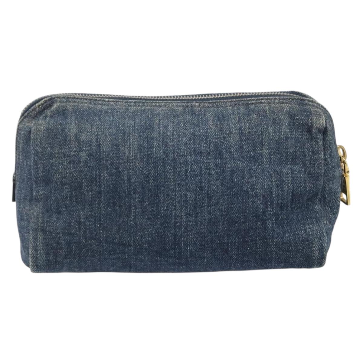 PRADA Pouch Denim Blue Gold Auth yk20598A