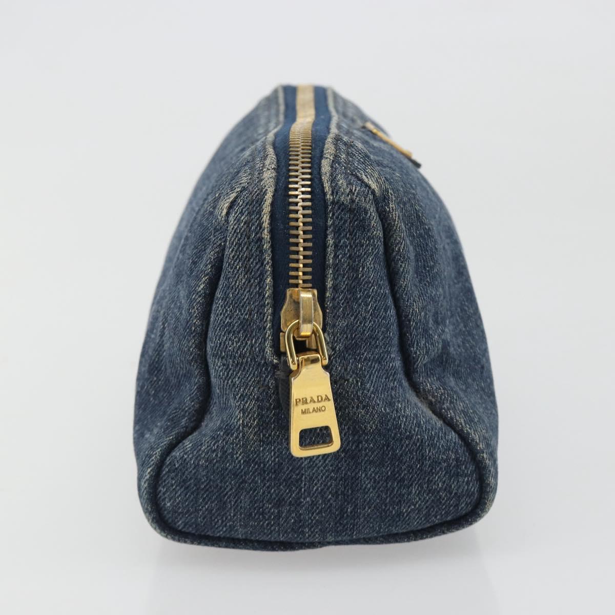 PRADA Pouch Denim Blue Gold Auth yk20598A