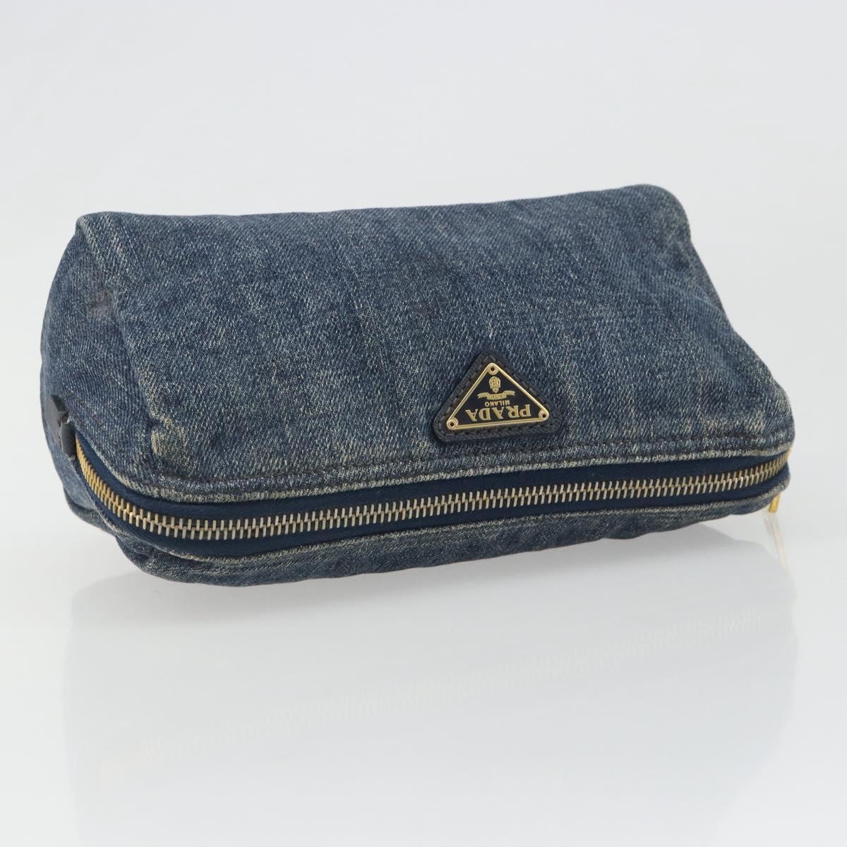 PRADA Pouch Denim Blue Gold Auth yk20598A