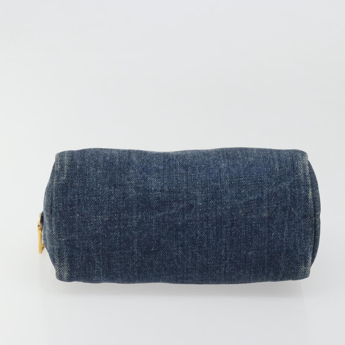 PRADA Pouch Denim Blue Gold Auth yk20598A