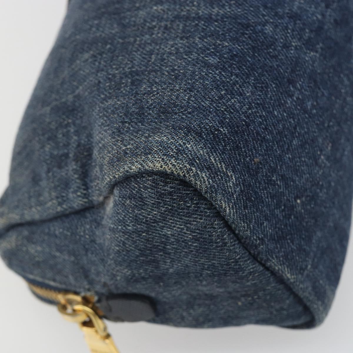 PRADA Pouch Denim Blue Gold Auth yk20598A