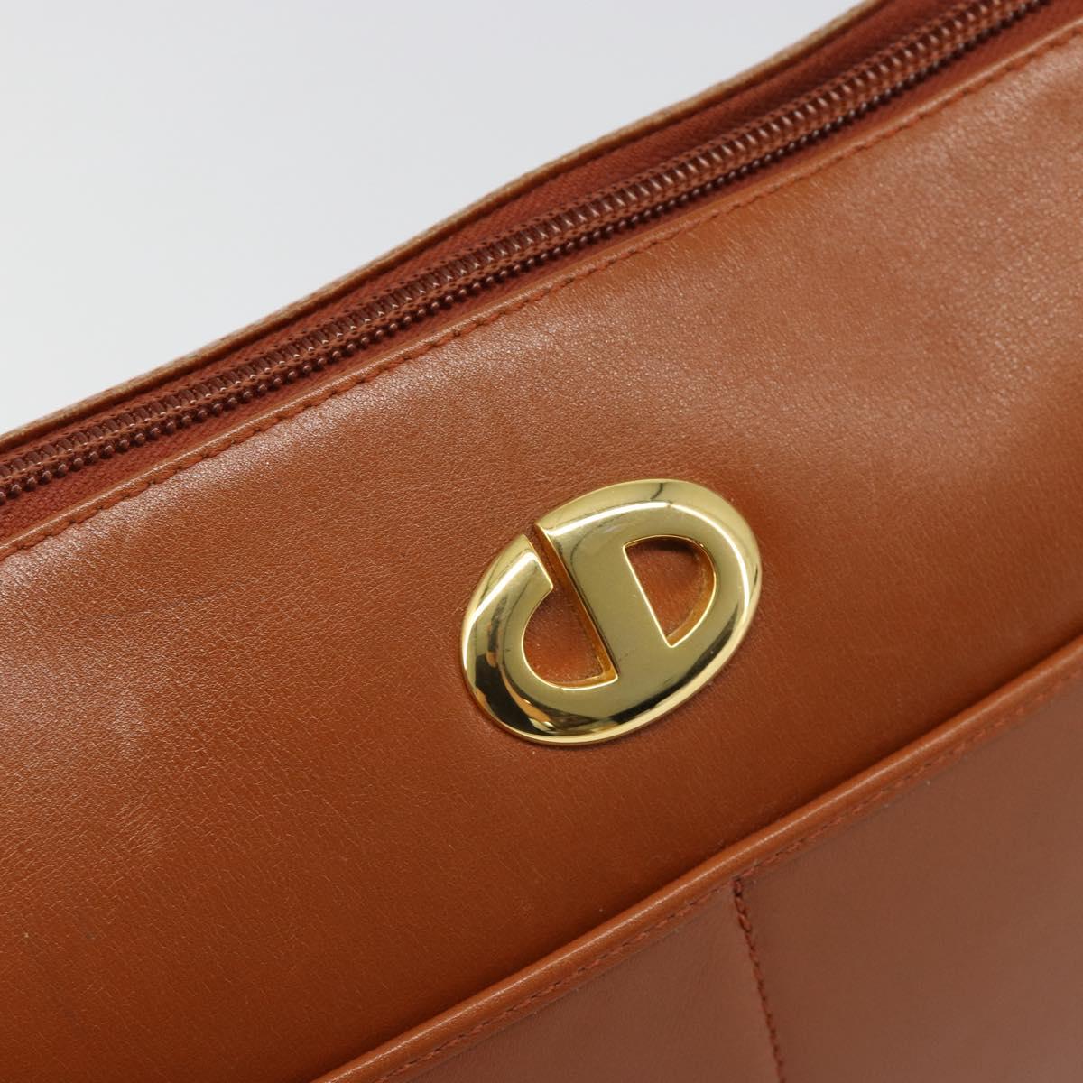 Christian Dior Shoulder Bag Leather Brown Gold Auth yk20599