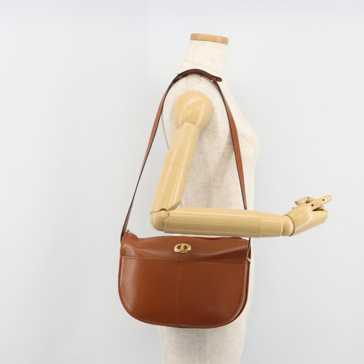 Christian Dior Shoulder Bag Leather Brown Gold Auth yk20599