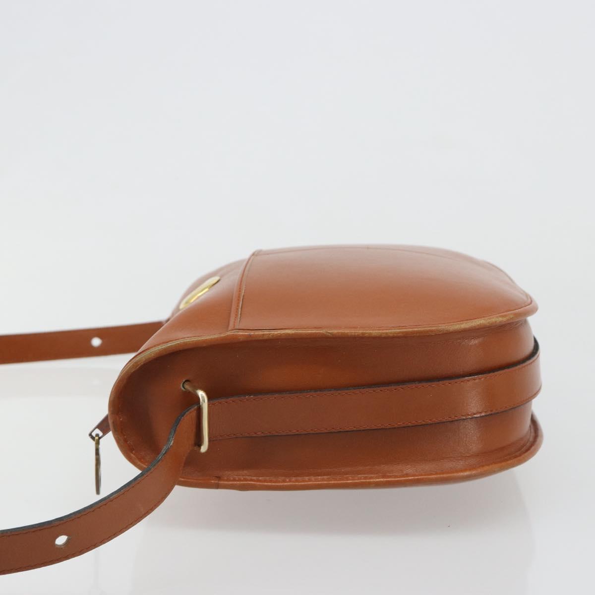 Christian Dior Shoulder Bag Leather Brown Gold Auth yk20599