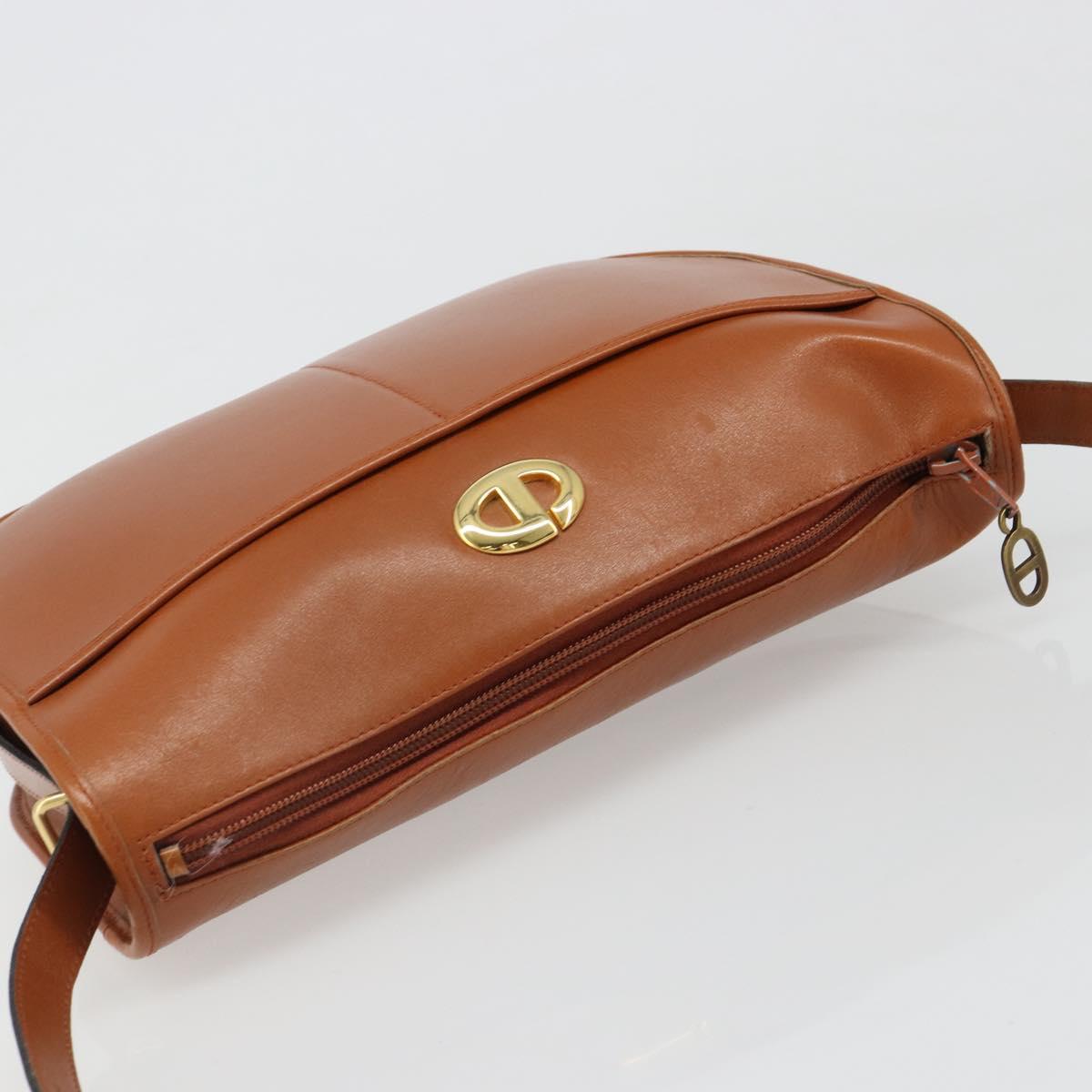 Christian Dior Shoulder Bag Leather Brown Gold Auth yk20599
