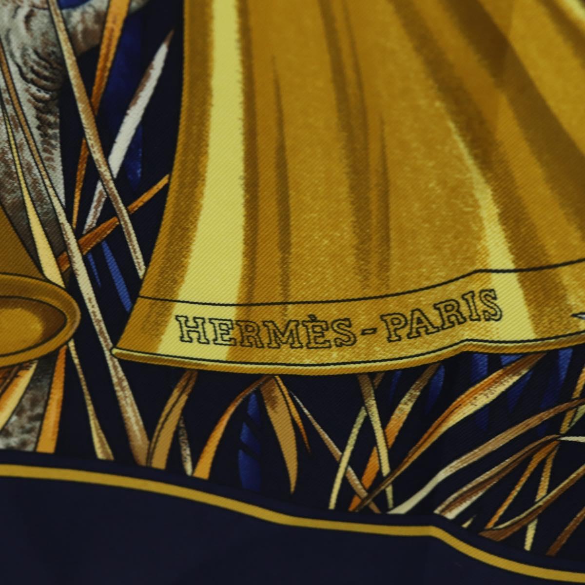 HERMES Carre 90 Scarf ""CHASSE au BOIS"" Silk Navy Auth yk20604M