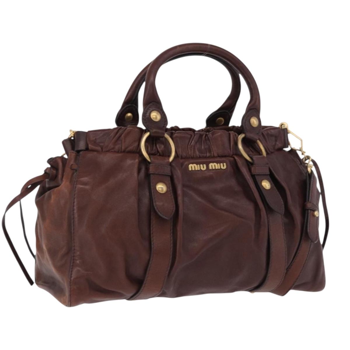 Miu Miu Hand Bag Leather 2way Brown Gold Auth yk20606SAM