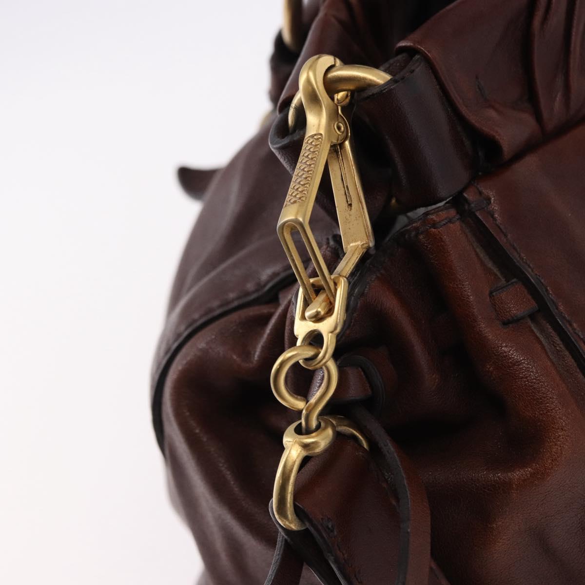 Miu Miu Hand Bag Leather 2way Brown Gold Auth yk20606SAM