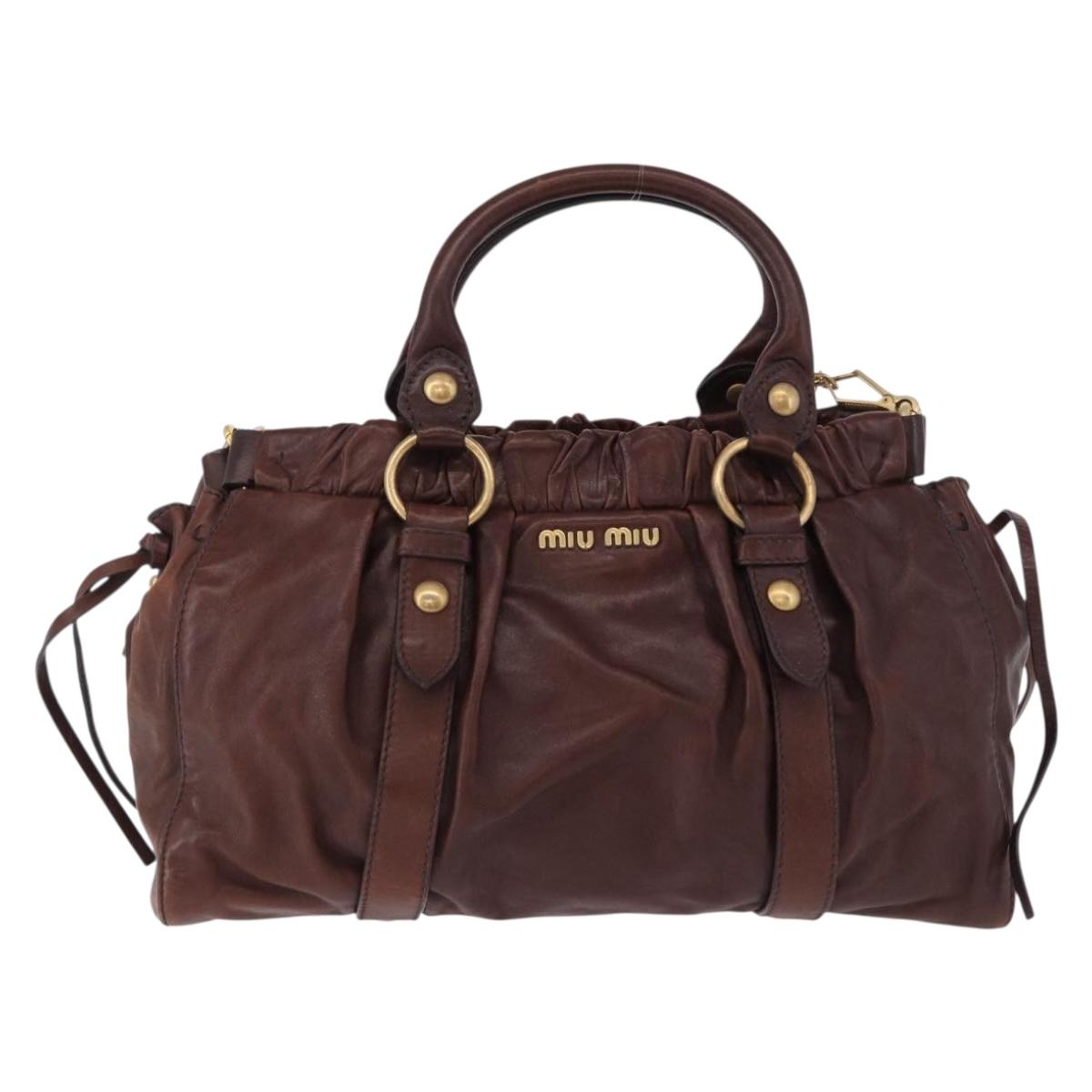 Miu Miu Hand Bag Leather 2way Brown Gold Auth yk20606SAM
