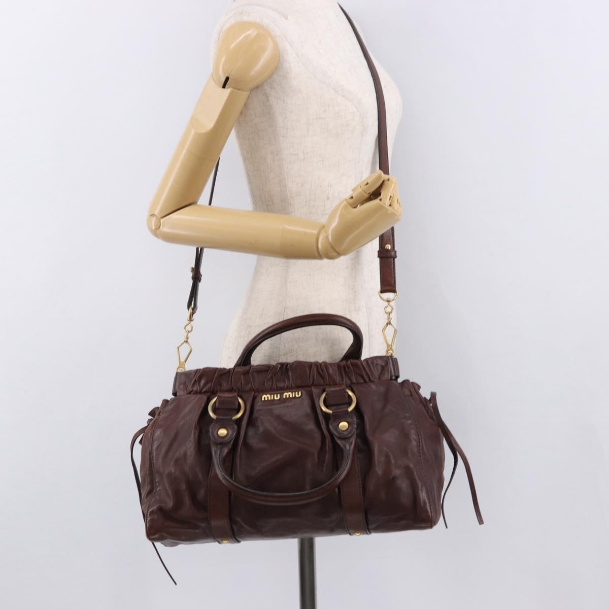 Miu Miu Hand Bag Leather 2way Brown Gold Auth yk20606SAM
