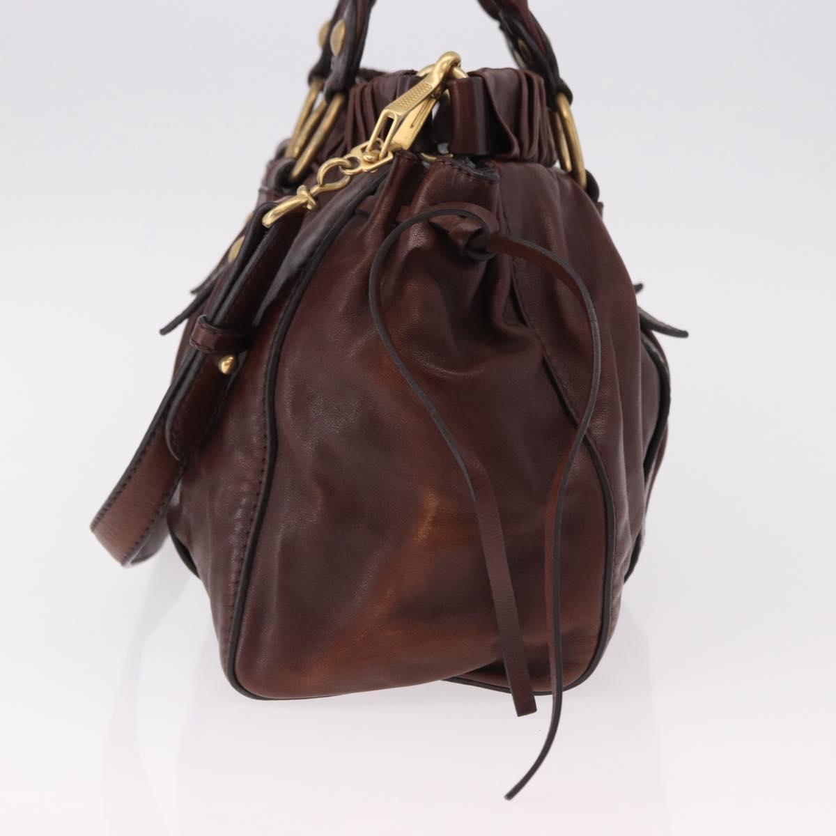 Miu Miu Hand Bag Leather 2way Brown Gold Auth yk20606SAM