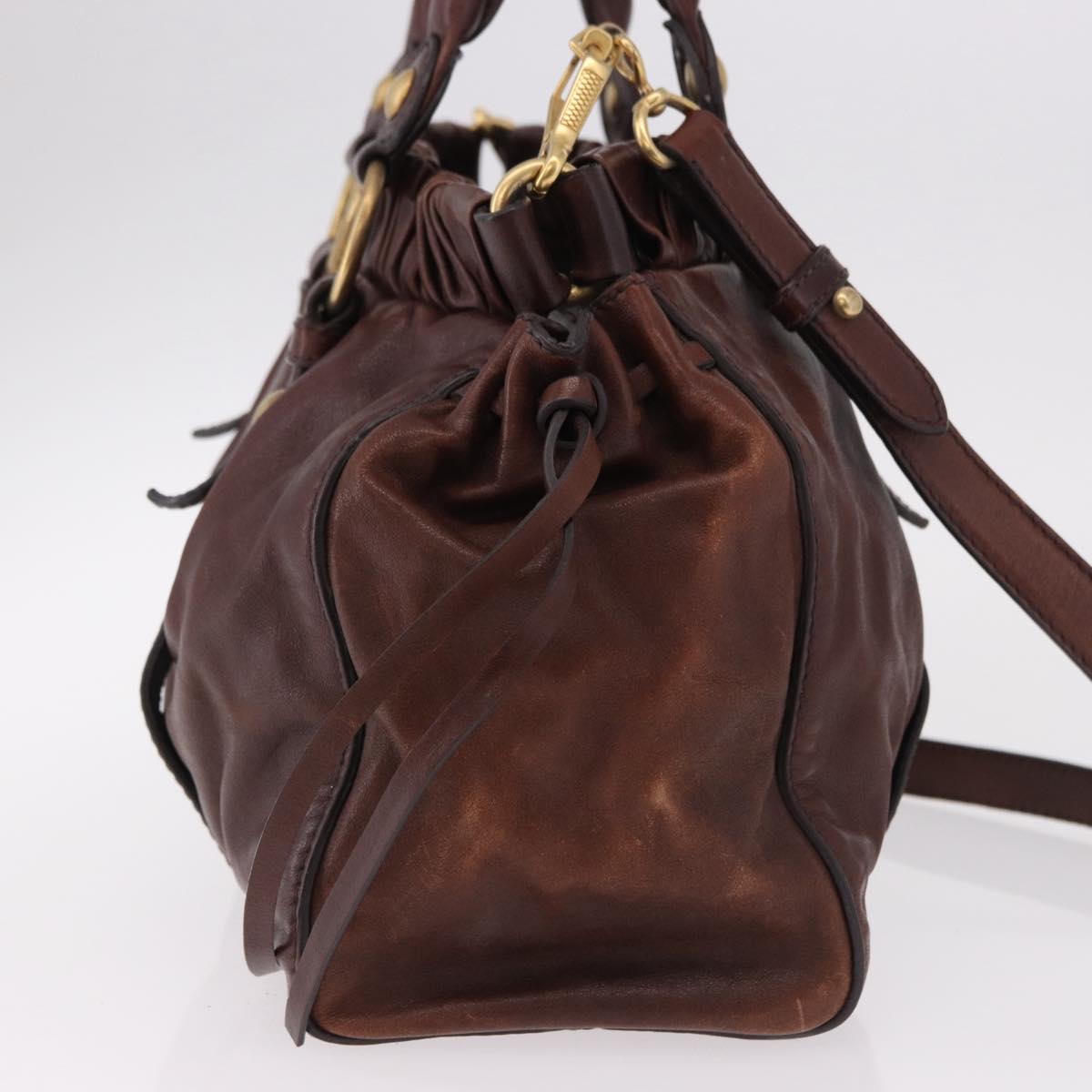 Miu Miu Hand Bag Leather 2way Brown Gold Auth yk20606SAM