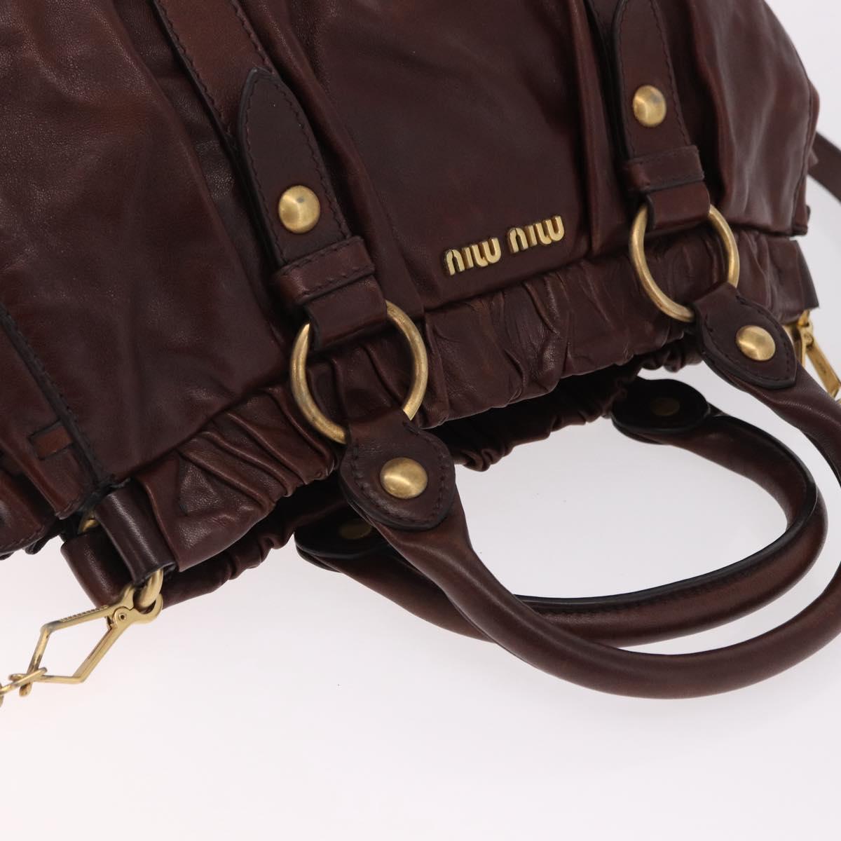 Miu Miu Hand Bag Leather 2way Brown Gold Auth yk20606SAM