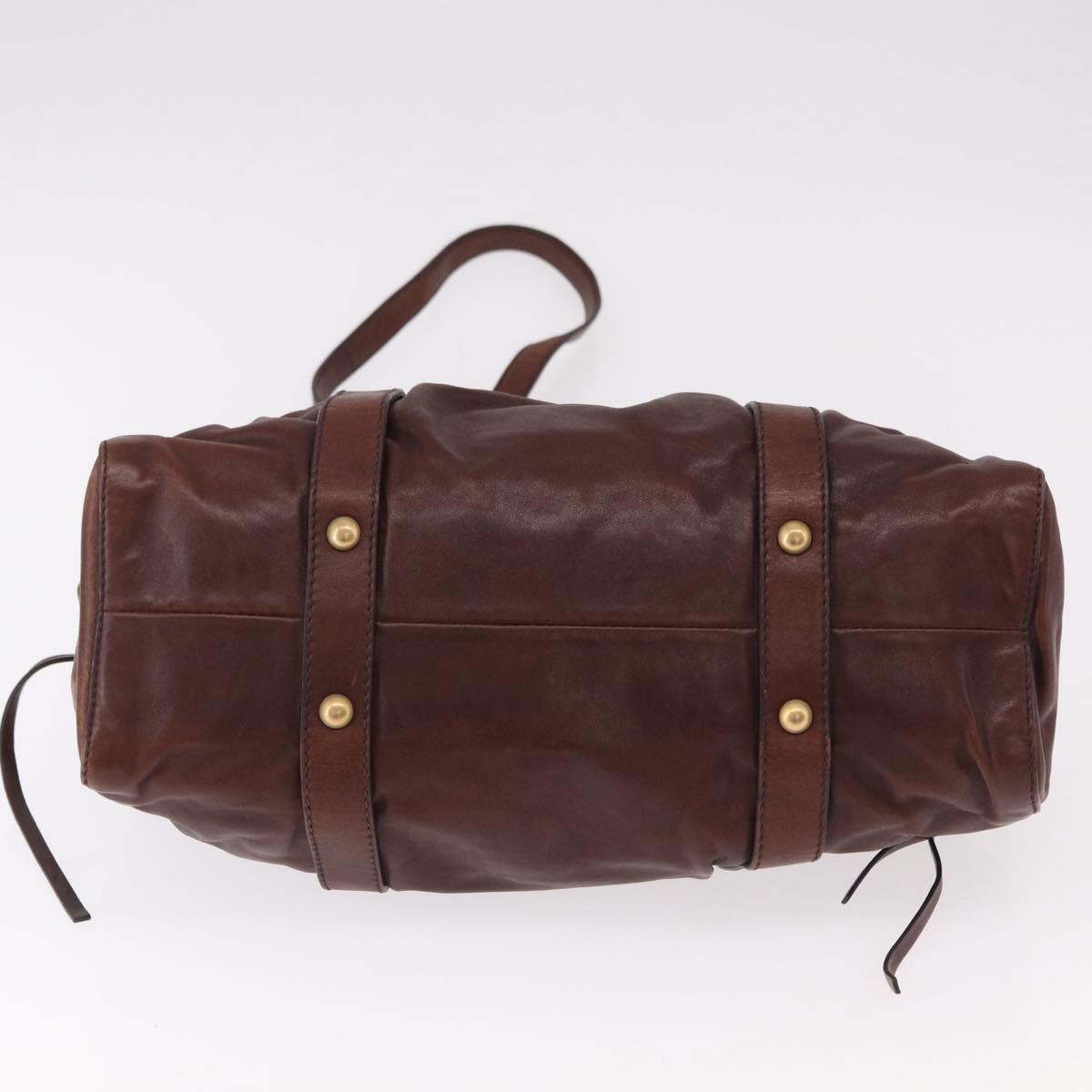 Miu Miu Hand Bag Leather 2way Brown Gold Auth yk20606SAM