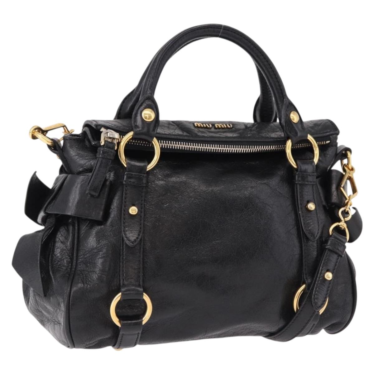 Miu Miu Hand Bag Leather 2way Black Gold Auth yk20607SAM