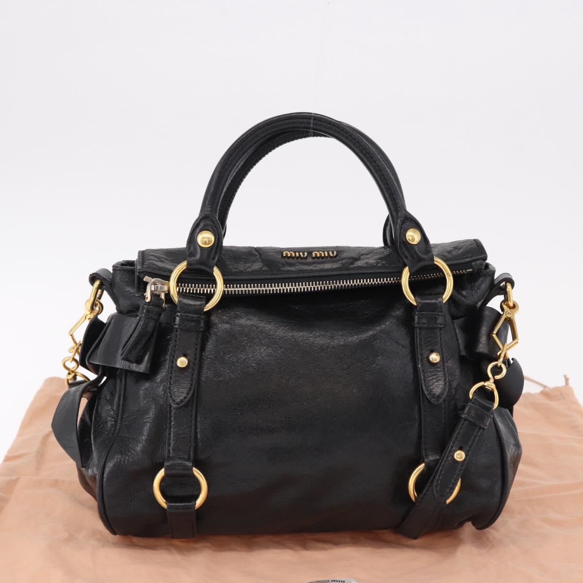 Miu Miu Hand Bag Leather 2way Black Gold Auth yk20607SAM