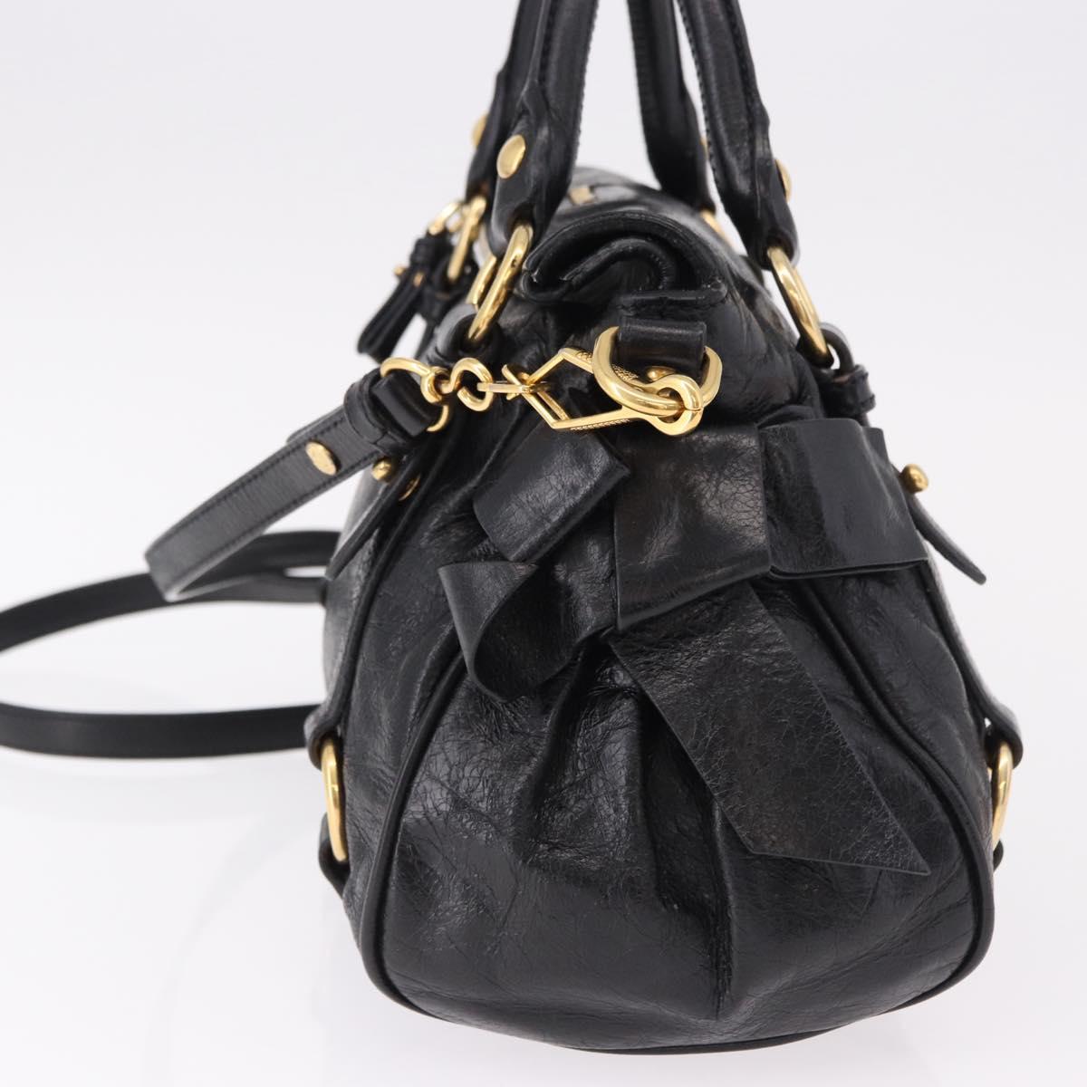 Miu Miu Hand Bag Leather 2way Black Gold Auth yk20607SAM