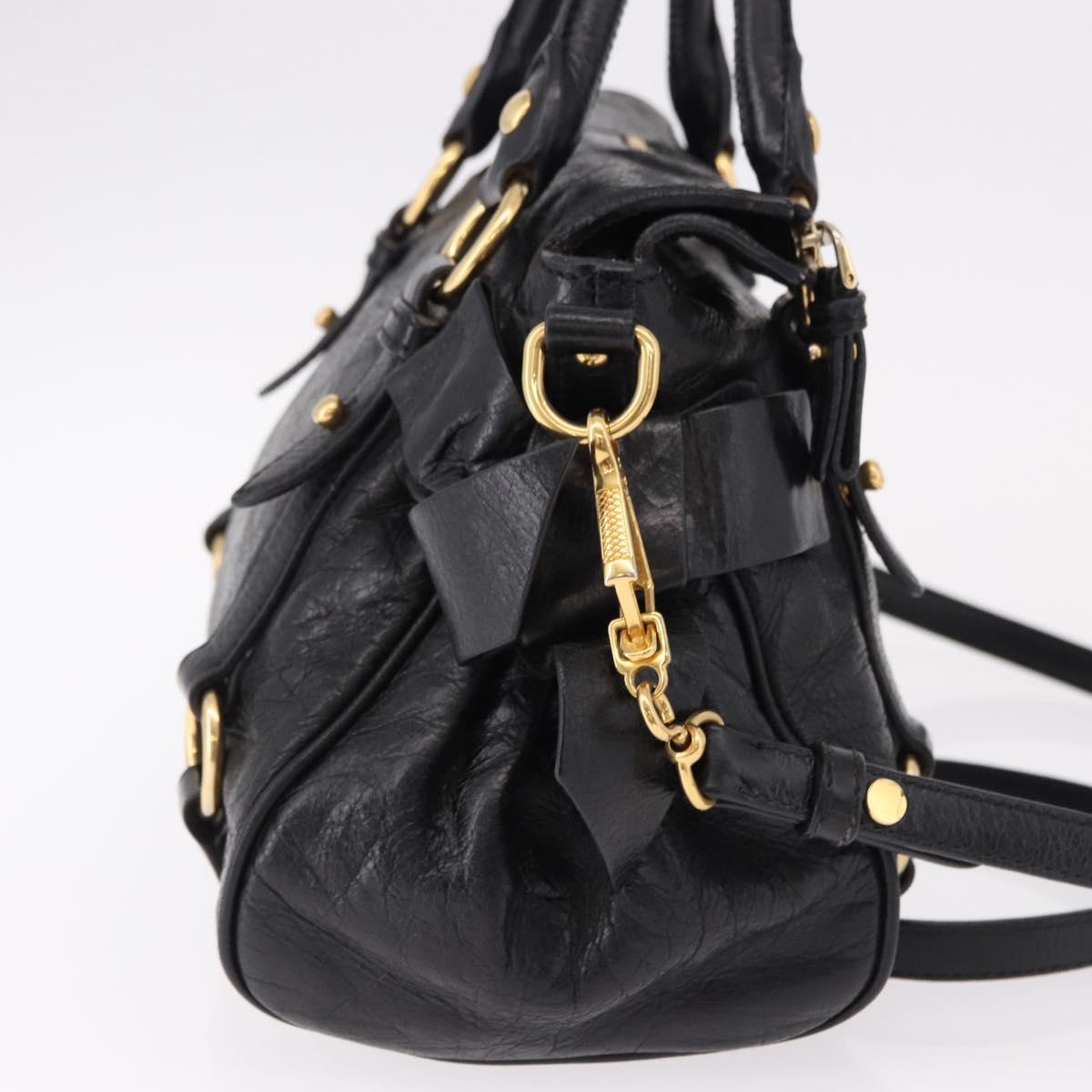 Miu Miu Hand Bag Leather 2way Black Gold Auth yk20607SAM