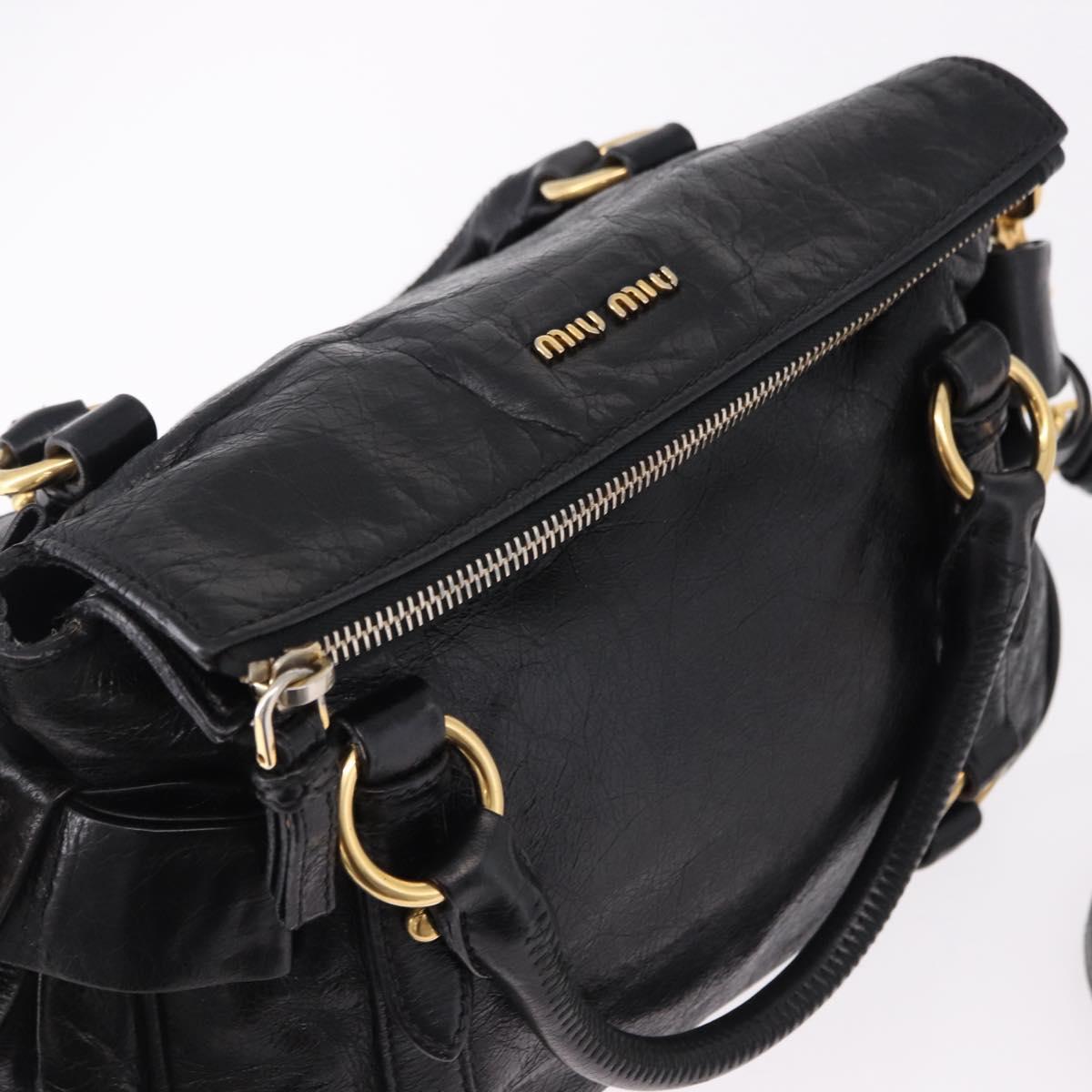 Miu Miu Hand Bag Leather 2way Black Gold Auth yk20607SAM