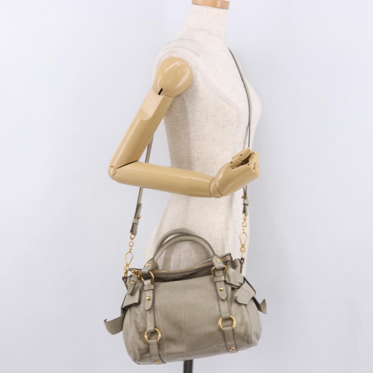 Miu Miu Hand Bag Leather 2way Gray Gold Auth yk20608SAM