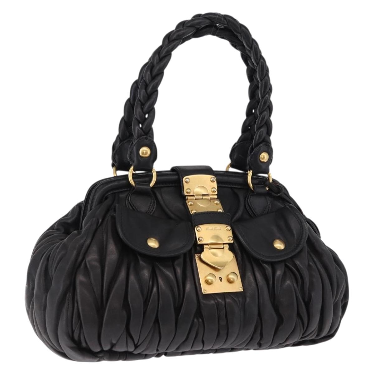 Miu Miu Matelasse Hand Bag Leather Black Gold Auth yk20609SAM