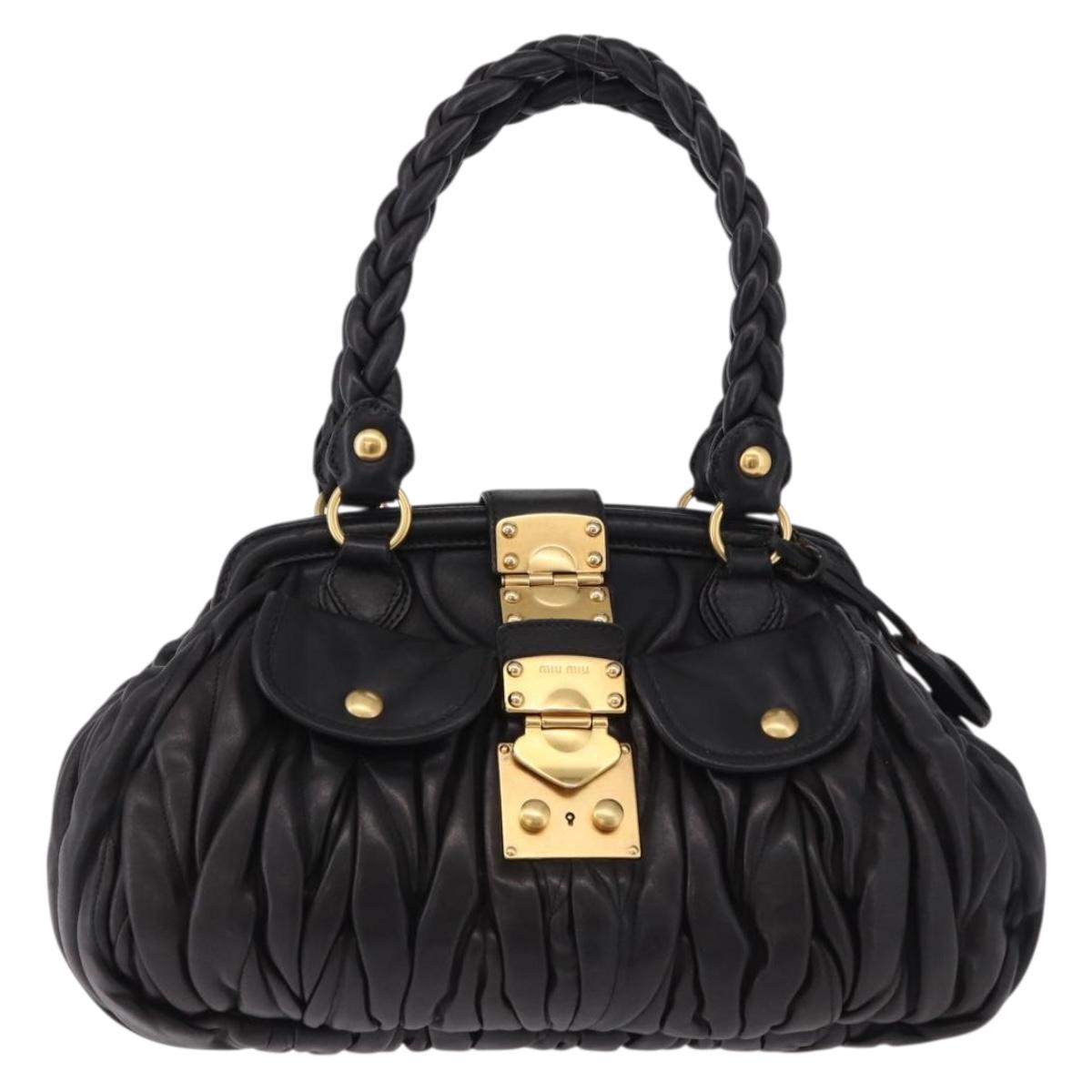 Miu Miu Matelasse Hand Bag Leather Black Gold Auth yk20609SAM
